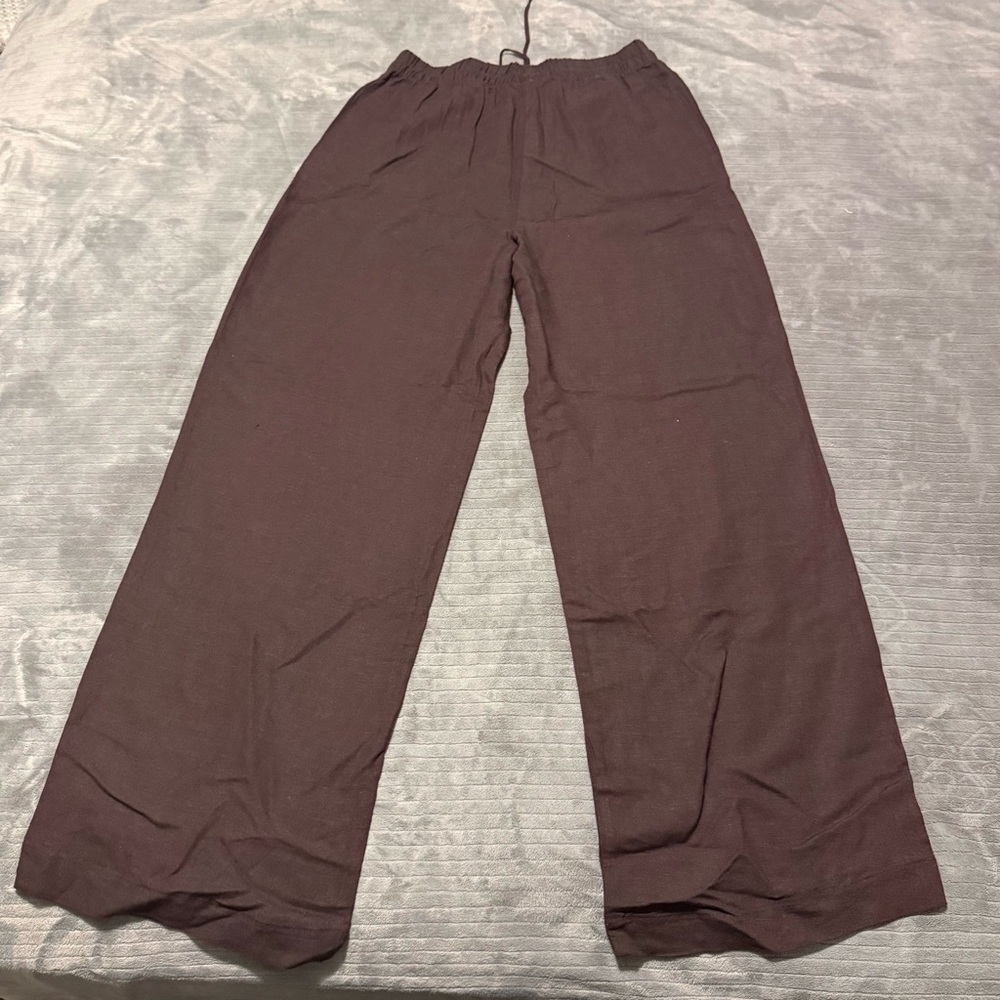 H&M Brown Wide-Leg Linen Pants - Picture 4 of 5
